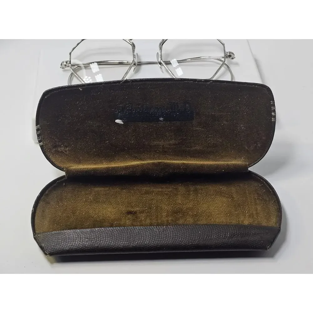 Art Deco Cortland White Gold Filled Octagon Framed Glasses - 10K White Gold Pads